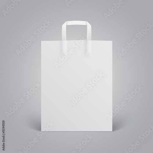 White paper bag mockup with handles on grey background