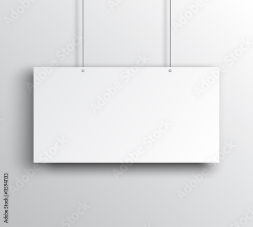 Blank white canvas hanging on the white background, Vector Poster mockup