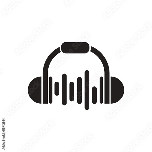 black vector icon on white background music headphones