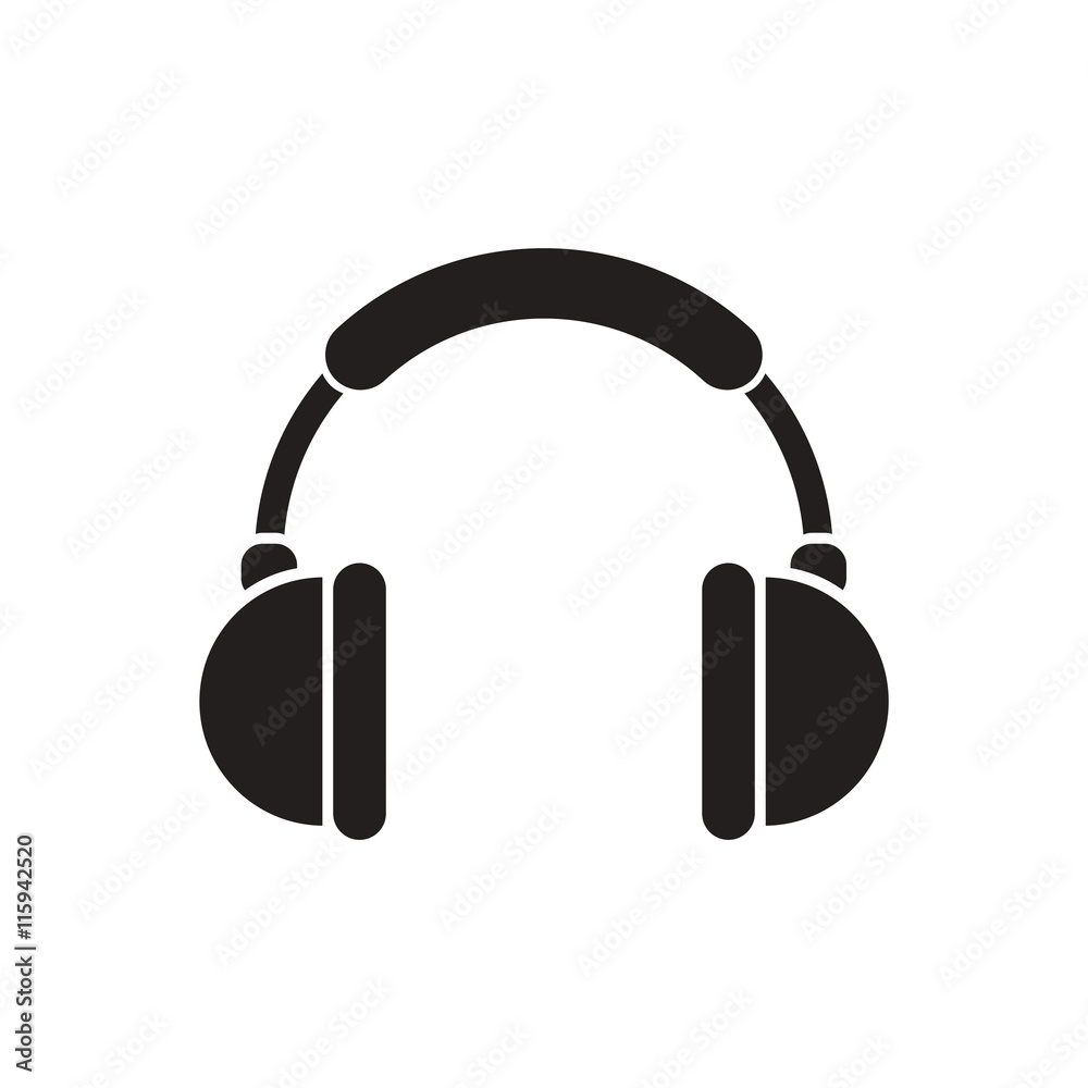 black vector icon on white background music headphones black vector icon on white background music headphones
