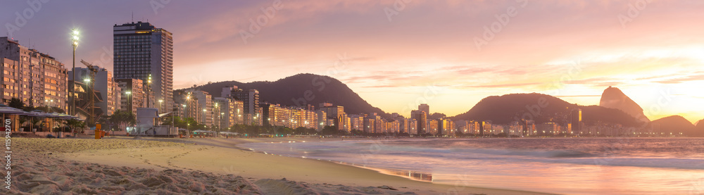 Sunrise view of Copacabana and mountain Sugar Loaf in Rio de Jan