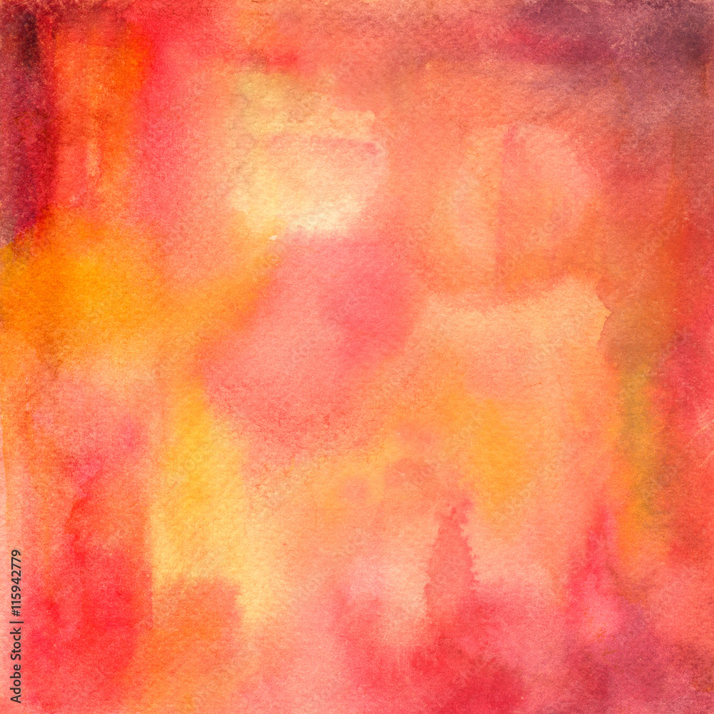 Abstract background with red, pink, and yellow watercolor stains