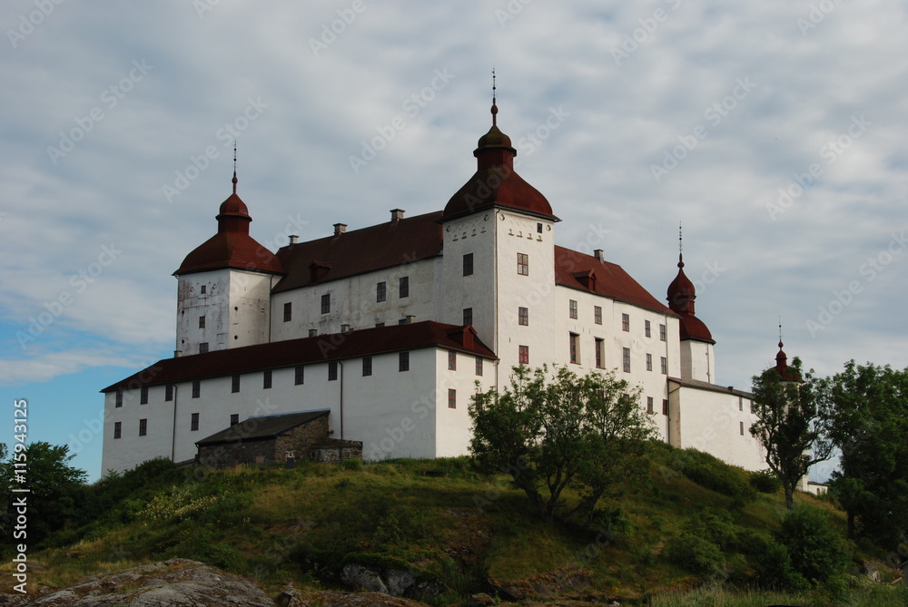 Lacko castle in Sweden view from lake, historic castle built in the 17th century
