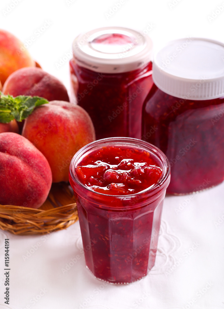 Peach and raspberry homemade jam
