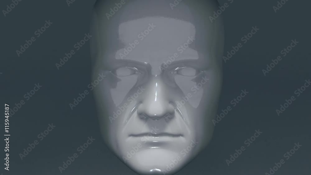 The human head comes out of the wall and approaching