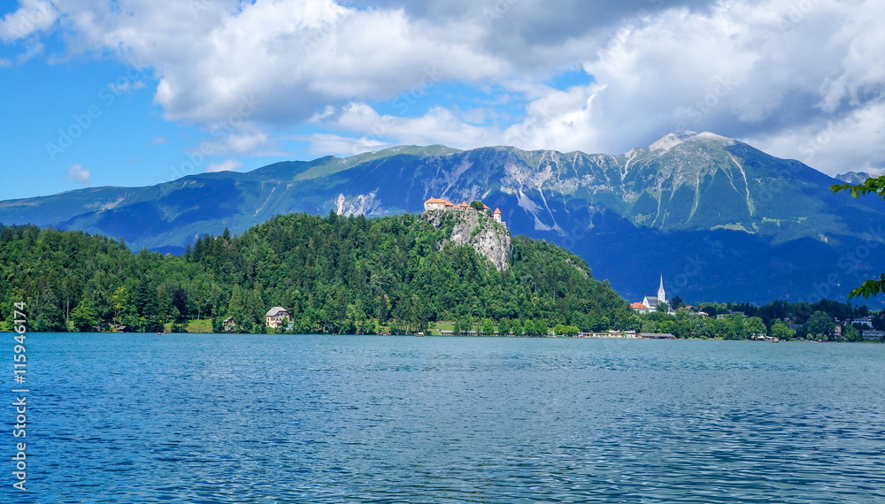 Bled lake in Slovenia, view at famous castle Bled lake in Slovenia, view at famous castle