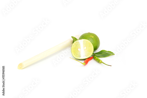 Thai food ingredient for Tom yum on white background