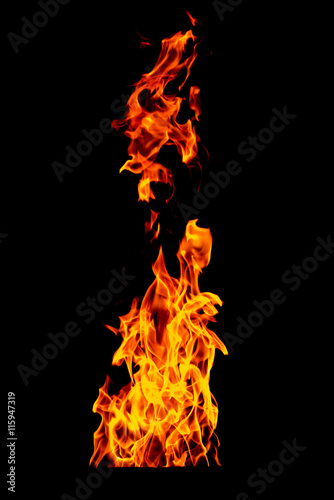 yellow  orange and red and red Fire flame isolated on black isol