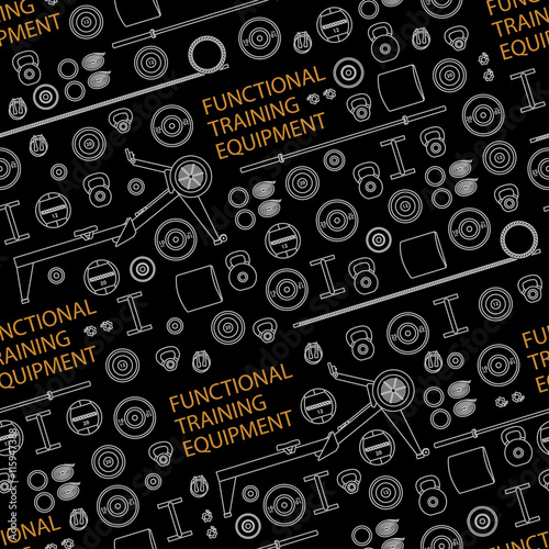 Seamless pattern with gym training, bodybuilding, healthy and ac