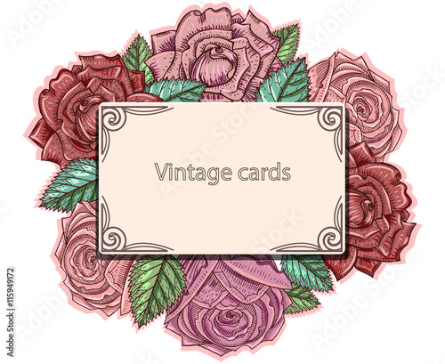 Vintage card with faded roses