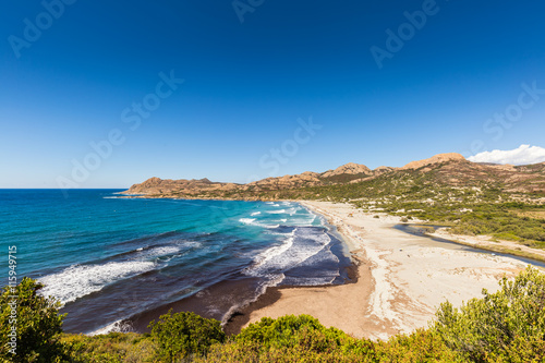 View of Ostriconi beach and Desert des Agriates in Corsica