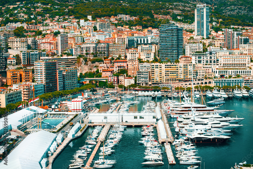 Luxury yachts in the bay of Monaco, France.