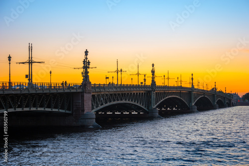 Troitskiy bridge at sunset in Saint-Petersburg