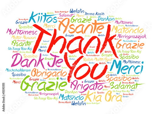 Thank You Word Cloud background, all languages, multilingual for education or thanksgiving day