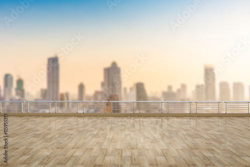 empty terrace on cityscape and blue sky background