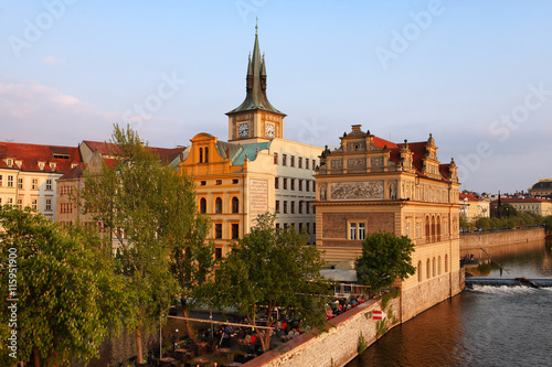  view of the Old Town ancient architecture and Vltava river pier