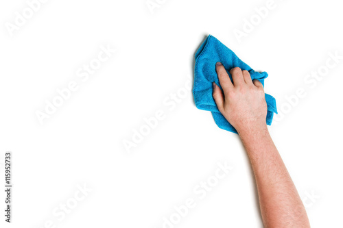 Hand cleaning against a white background