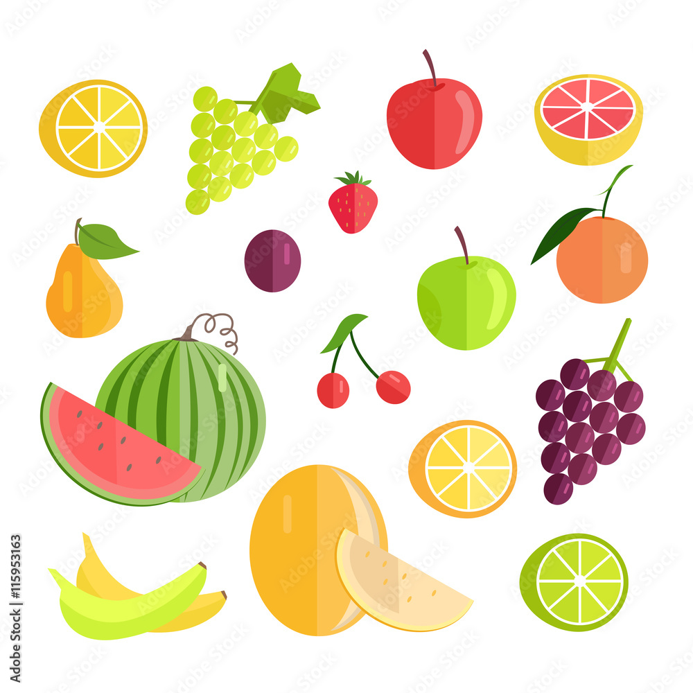 Set of Fruits Flat Design Vector Illustration. Set of Fruits Flat Design Vector Illustration.