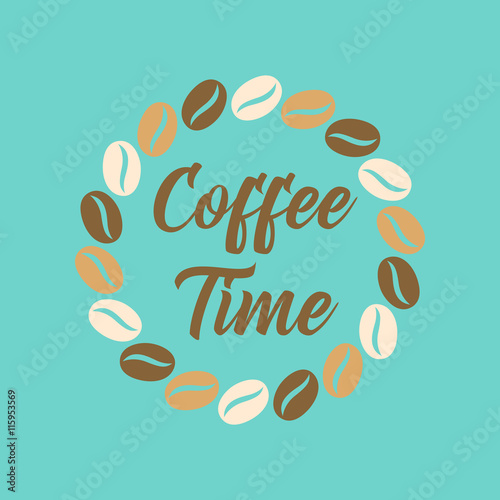 flat icon on background bean Coffee time logo