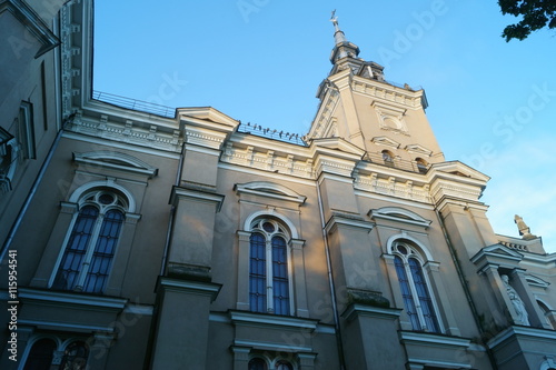 Joniskis Church Of The Assumption Of The Blessed Virgin Mary Into Heaven. Joniskis, Lithuania. Early in the morning. At sunrise. photo