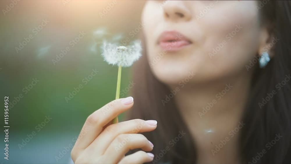 Young Woman Blow on a Dandelion Young Woman Blow on a Dandelion