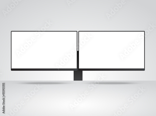 Two Computer Monitors Mockup with white blank screen