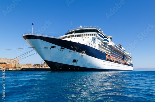 Cruise liner next to Rhodes sea coast, Greece