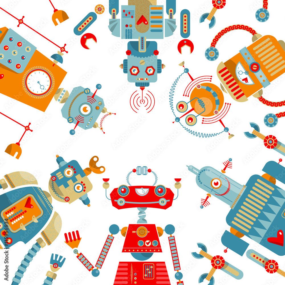 Fototapeta premium Robots of different shapes and multiple collors.
