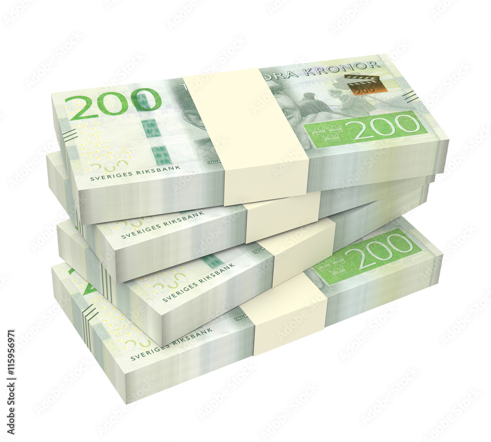 Swedish kronor isolated on white background. 3D illustration. Swedish kronor isolated on white background. 3D illustration.
