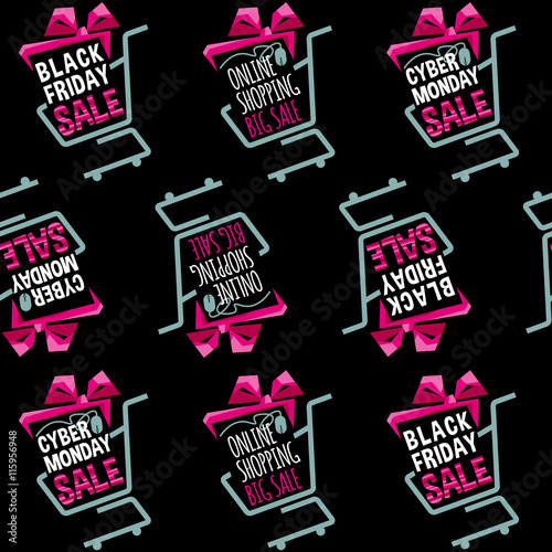 Supermarket shopping carts. Shopping sale concept. Seamless background pattern.