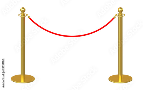Fotografi Golden fence, stanchion with red barrier rope