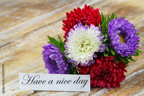 Have a nice day card with colorful aster bouquet
