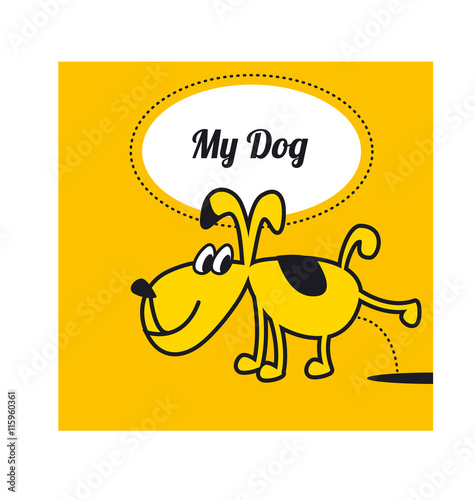 funny dog piss a puddle. little home animal concept poster. cute