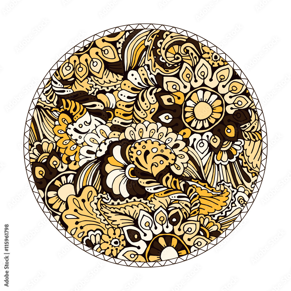 Yellow, brown and beige round coloring page design
