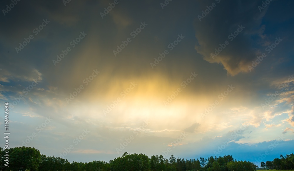 Fototapeta premium Summer landscape with stormy sky over fields