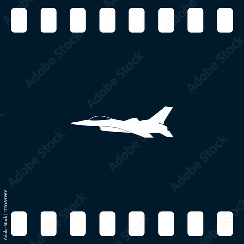 Jet fighter icon. Vector airplane silhouette isolated on white background.