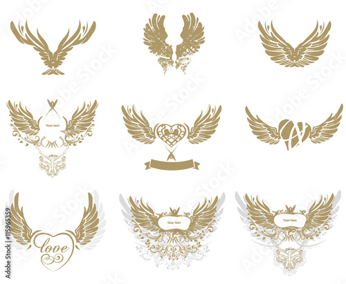 Collection of grunge tattoo wings