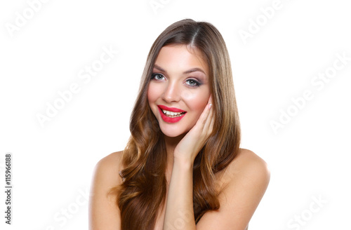 Portrait of beautiful young woman . Isolated on white background