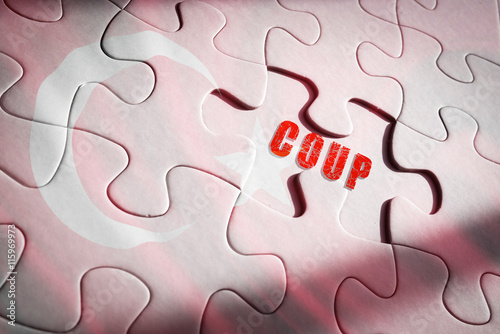 Foto Coup concept with coup word on puzzle