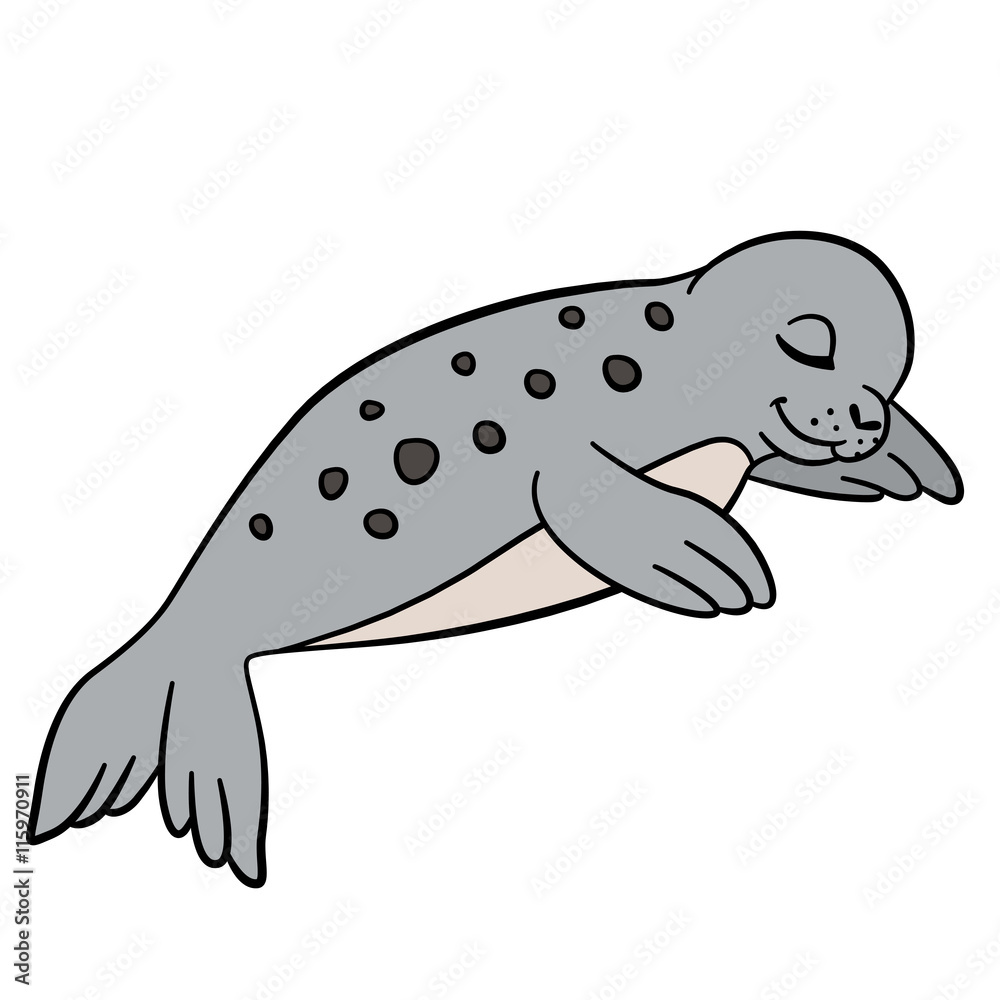 Cartoon animals. Little cute baby seal sleeps. Cartoon animals. Little cute baby seal sleeps.
