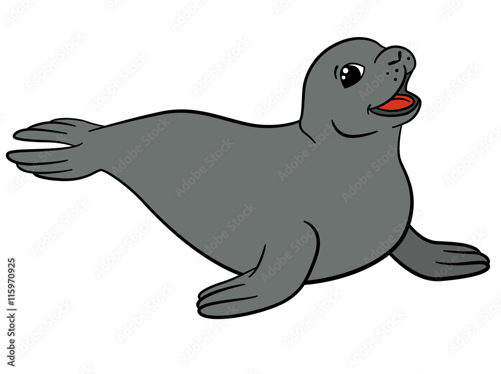 Cartoon animals. Little cute gray seal. Cartoon animals. Little cute gray seal.