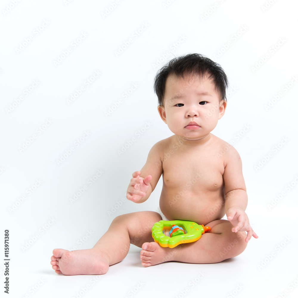 Asian baby wearing diaper