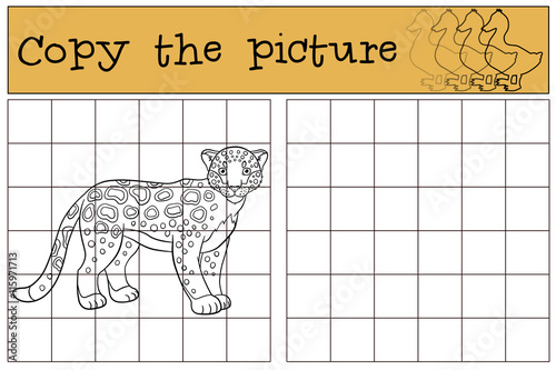 Educational game: Copy the picture. Cute jaguar smiles.