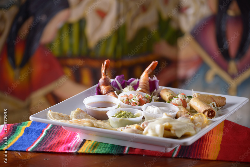 Traditional Mexican food sampler plate Traditional Mexican food sampler plate