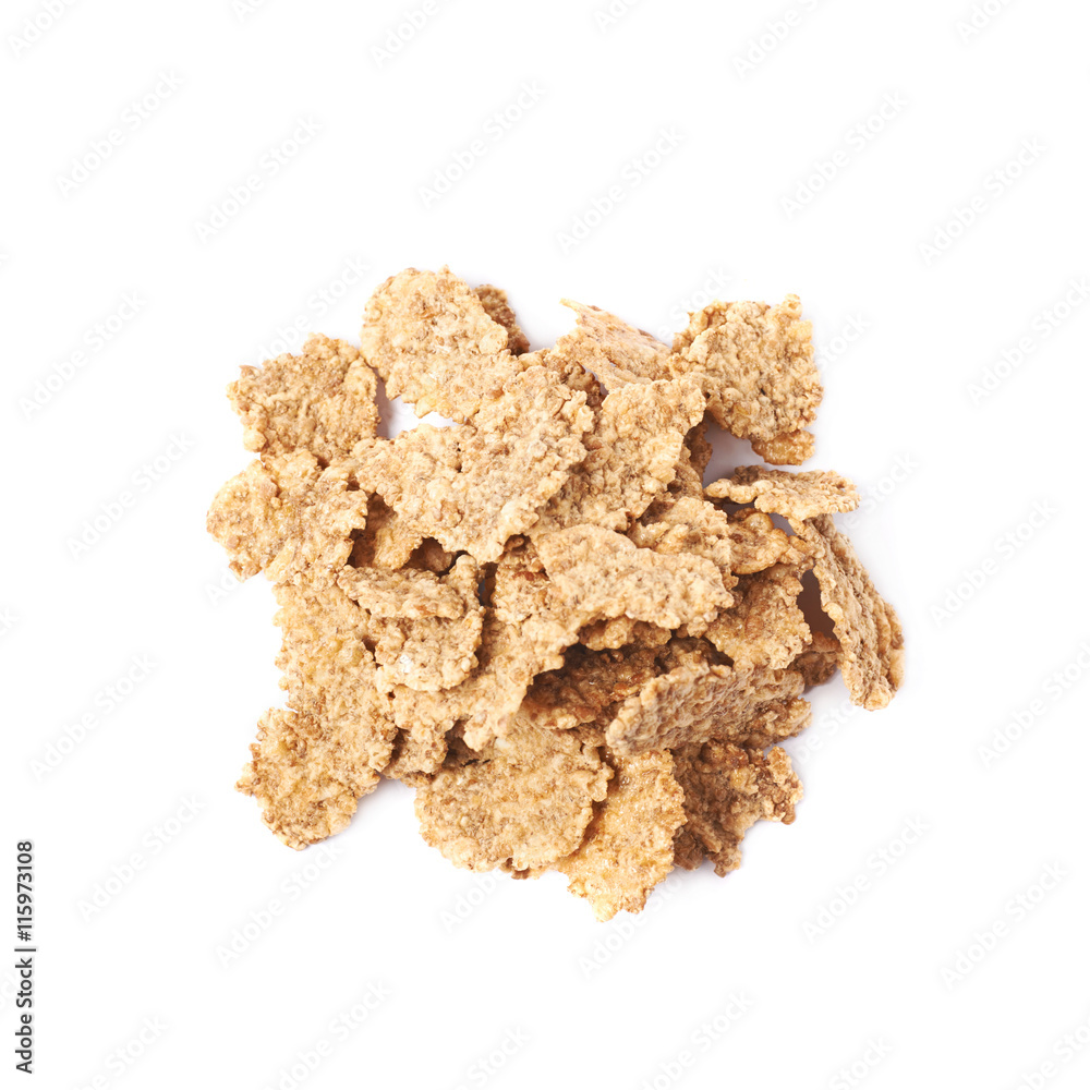 Pile of wholegrain cereal flakes isolated Pile of wholegrain cereal flakes isolated