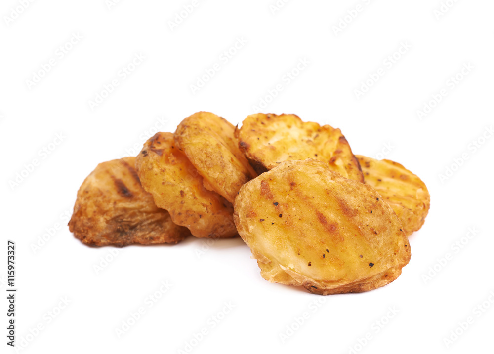 Baked potato slice composition, isolated