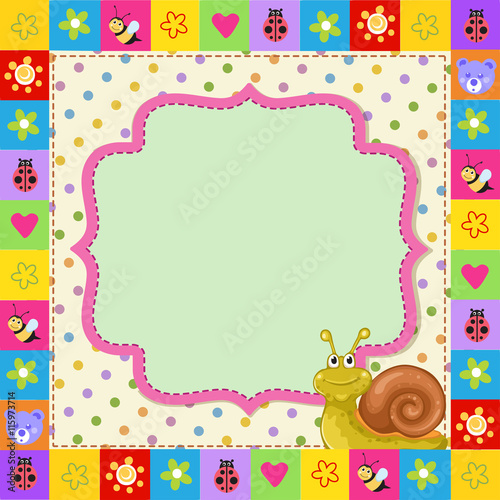 Cute kid frame with cartoon snail 