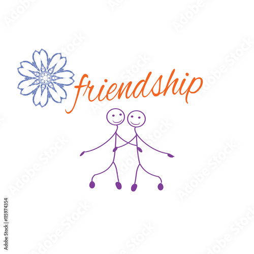 Frame with Friendship Day title  children  friends. Vector illustration.