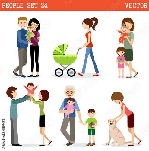 Vector set of people with children