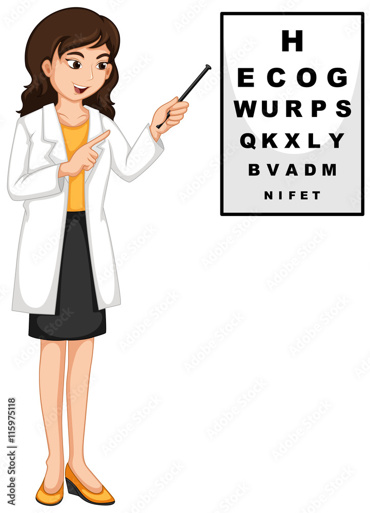 Ophthalmologist pointing at the reading chart Ophthalmologist pointing at the reading chart